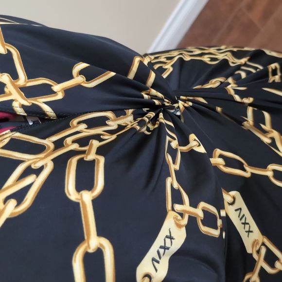 Fashion Nova| Black V-Neck Midi Dress With Gold Toned Chain Link Pattern - Picture 8 of 14